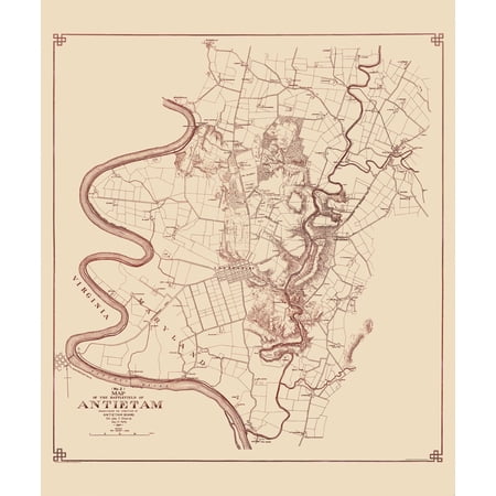 Historical Civil War Map - Antietam Battlefield II - Stearns 1894 - Vintage Wall Art