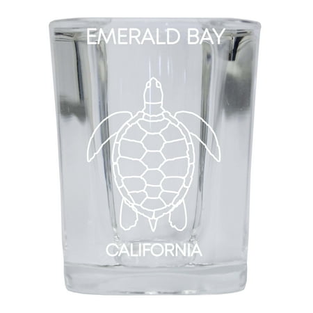 

Emerald Bay California Souvenir 2 Ounce Square Shot Glass laser etched Turtle Design