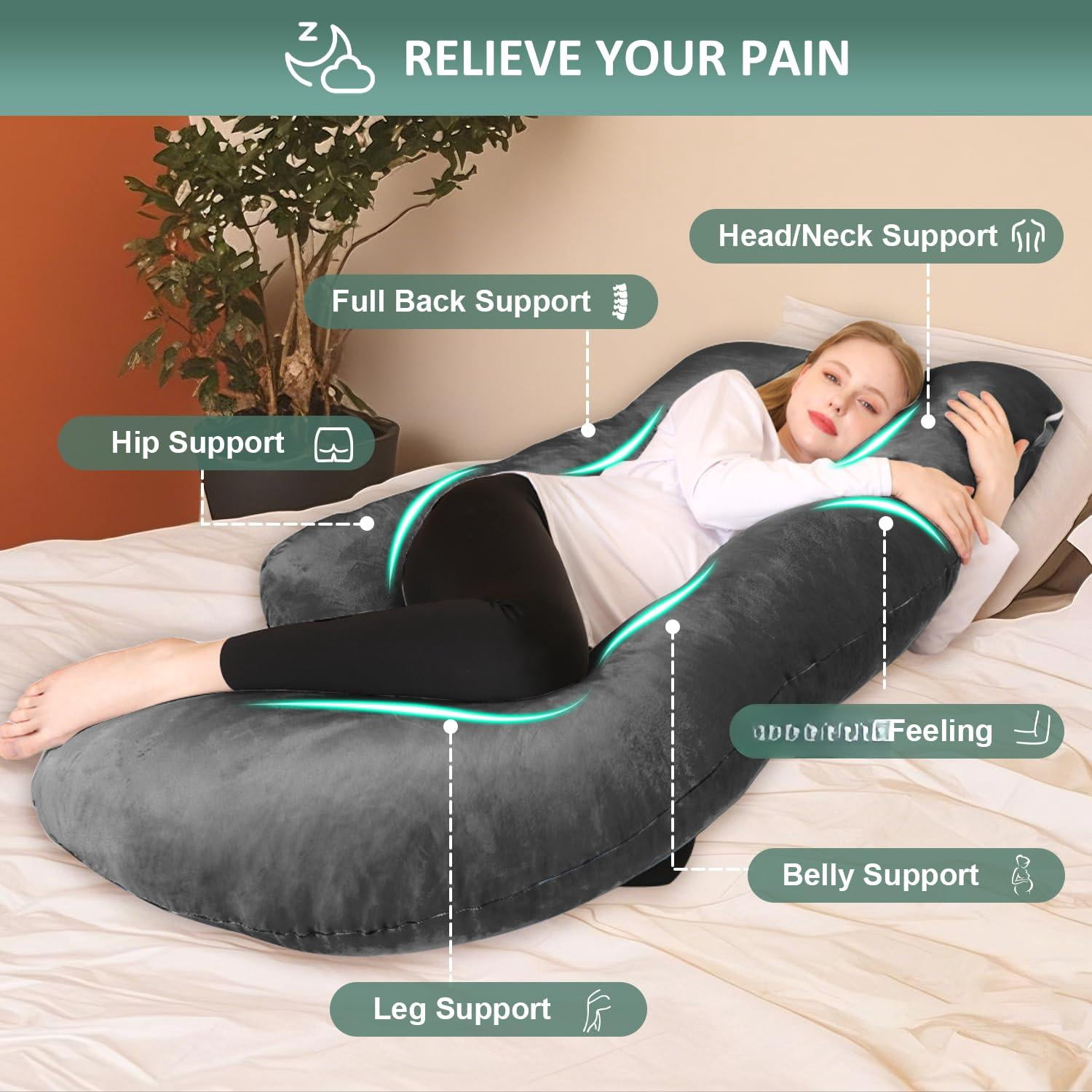 Pillow  U Shaped Pillows For Sleeping Full Body Maternity Women 58 Inch Have With Removable Cover Black