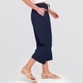 thumbnail image 4 of VV AVEORS Capri Pants For Women Wide Leg Summer Capris Pant Palazzo Loose Fit Casual Flowy Cotton Linen Trousers With Pockets Trendy Dark Blue 2XL, 4 of 5