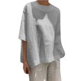 thumbnail image 2 of CFLVAEK Cotton Linen Tshirts for Women Plus Size Elbow Sleeve T Shirts Loose Fitting Crewneck Summer Shirts Solid Color Classic Fit Tops Gray XXXXL, 2 of 6