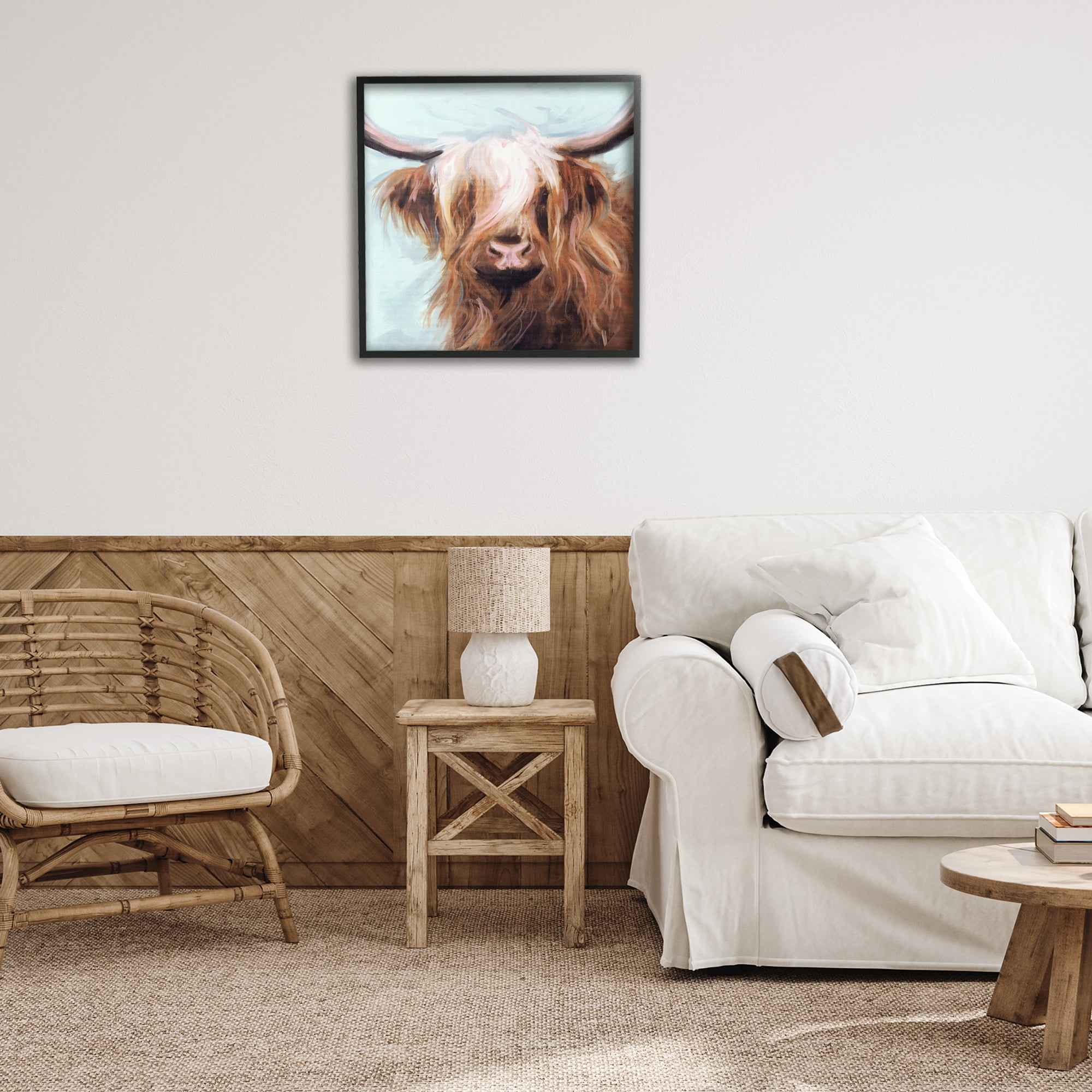 Stupell Industries Long Haired Cattle Portrait Animals & Insects Painting Black Framed Art Print Wall Art, 24 x 24
