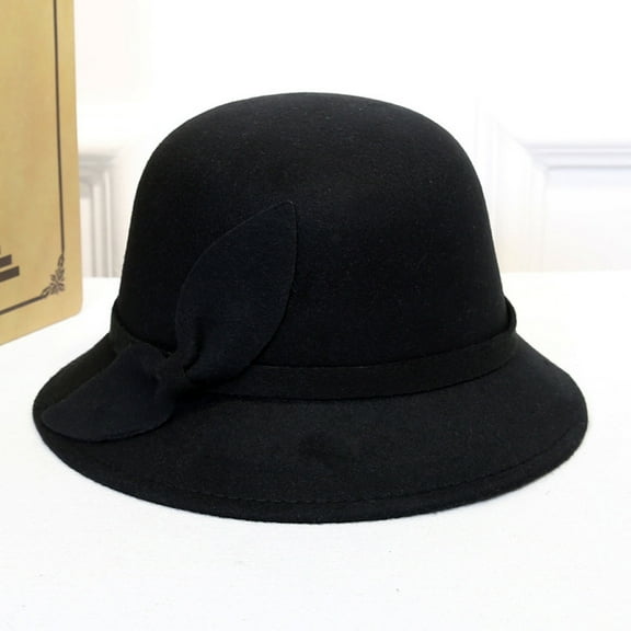 GZWYHT Baseball Caps,Trucker Hats Women Faux Wool Bucket Hats Fashion Bowler Cap With Bowknot Fascinators Hats,Running Hat Black