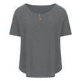 thumbnail image 3 of Birdeem T-Shirt à Boutons pour Femmes, Décontracté, Ample, Uni, Col Ras du Cou, Manches Courtes, 3 of 6