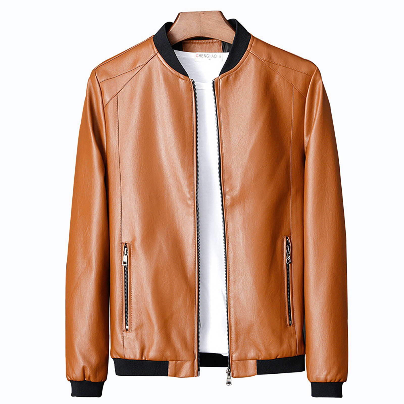 Baberdicy Faux Leather Jacket Mens Casual Baseball Collar Coat Leather Coat, Classic Windproof Outwear Brown 6Xl