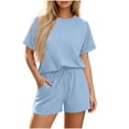 thumbnail image 2 of Guluxicc 2 Piece Women's Matching Sets Solid T Shirts with Drawstring Waist Shorts Casual Outfits Lounge Wear, 2 of 6