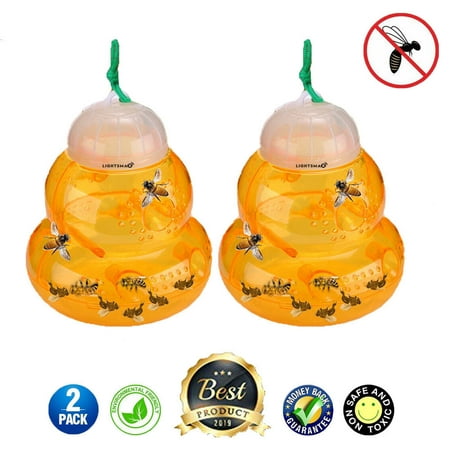 LIGHTSMAX 2 PKS Wasp Trap Bee Traps Jar Hornet Trap Yellow Jacket Trap Attracts Hornets Yellow Jackets Bees Wasps Yellow Jackets Traps Plastic Wasp Trap Catcher Beehive Wasp