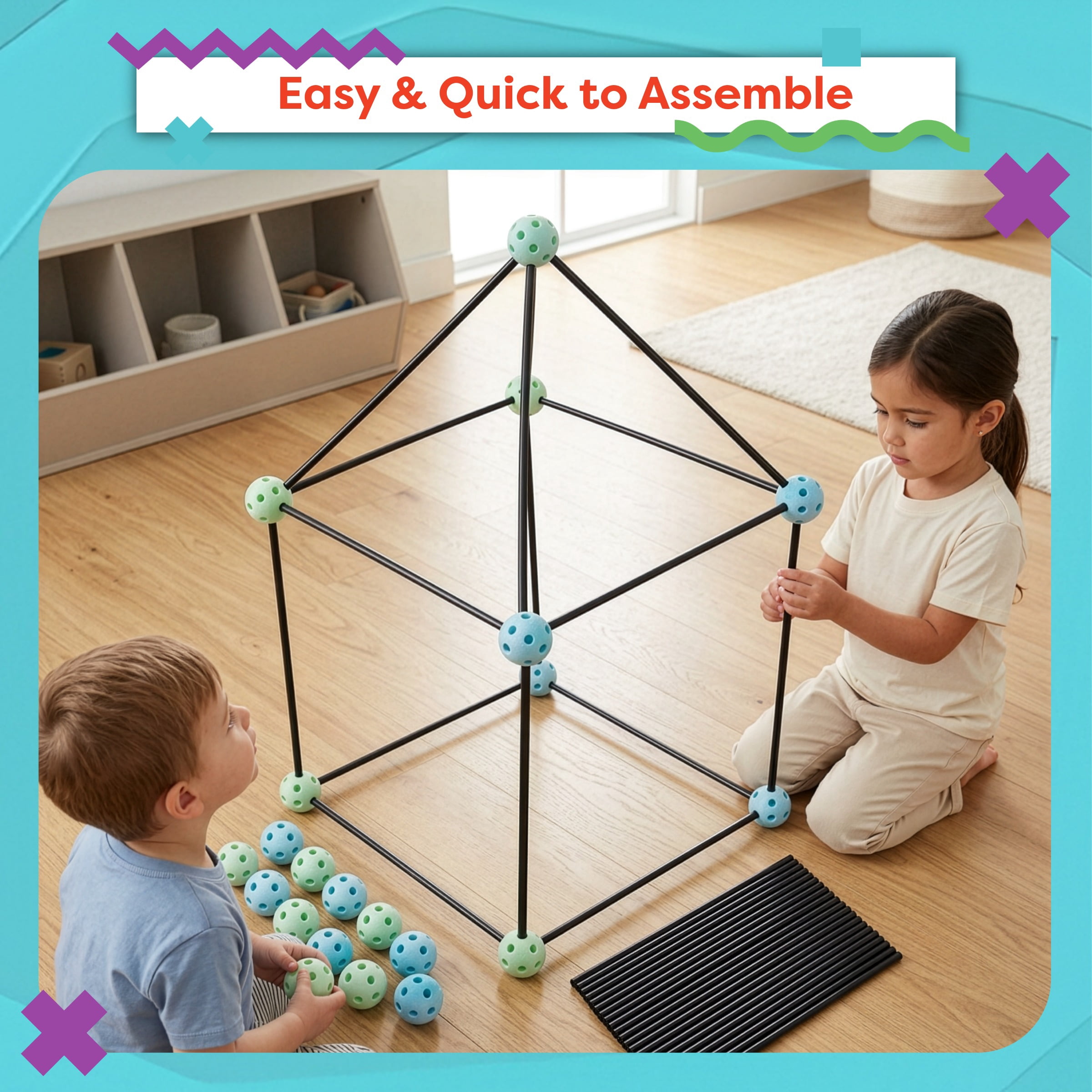 Fort Building Kit for Kids with 60-Pieces for Indoor and Outdoor Use by Hey! Play!