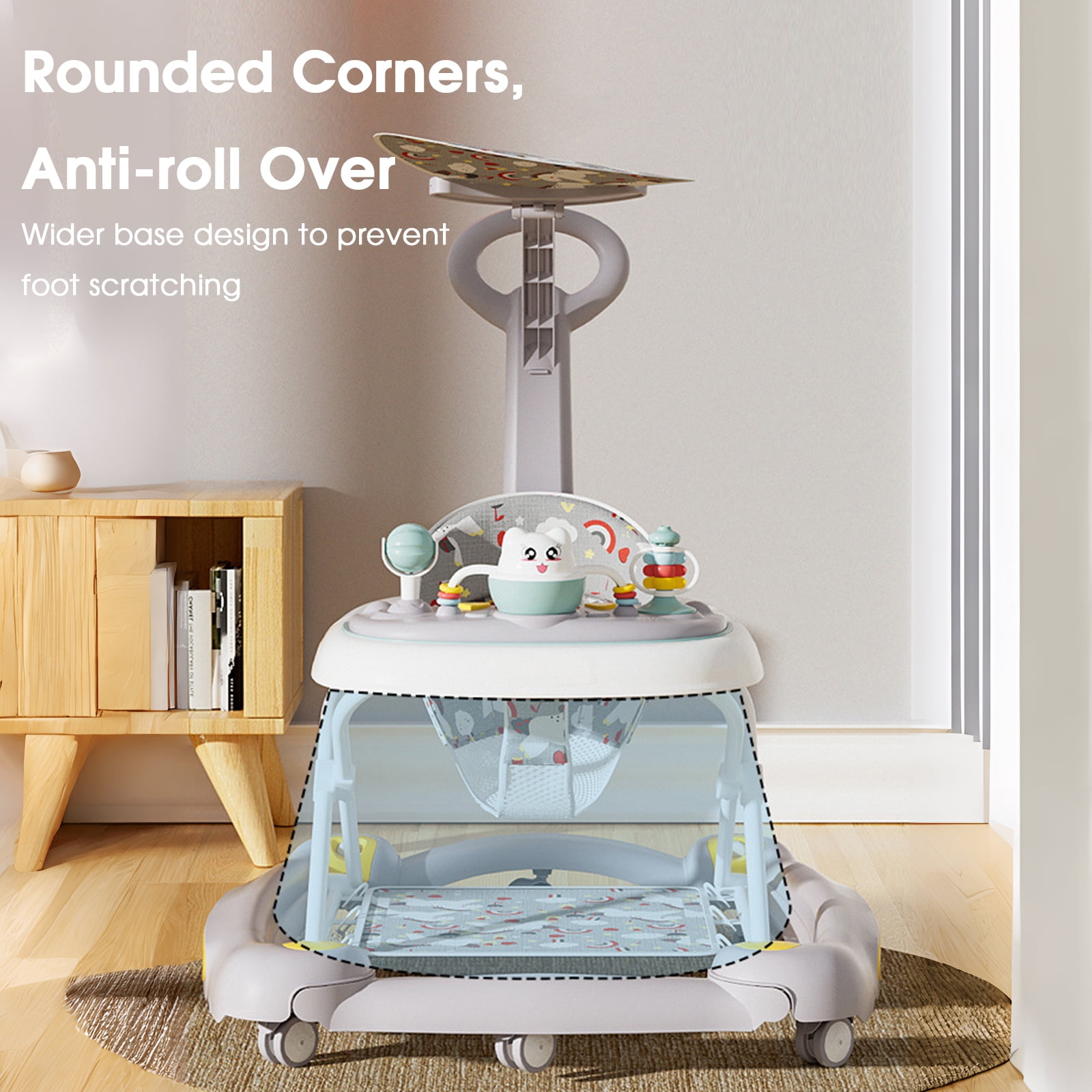 JieC 6-in-1Foldable Push Walker with Musical Activity Station for 6-24 Months for Boys Girls Babies 6-36 Months,Gray