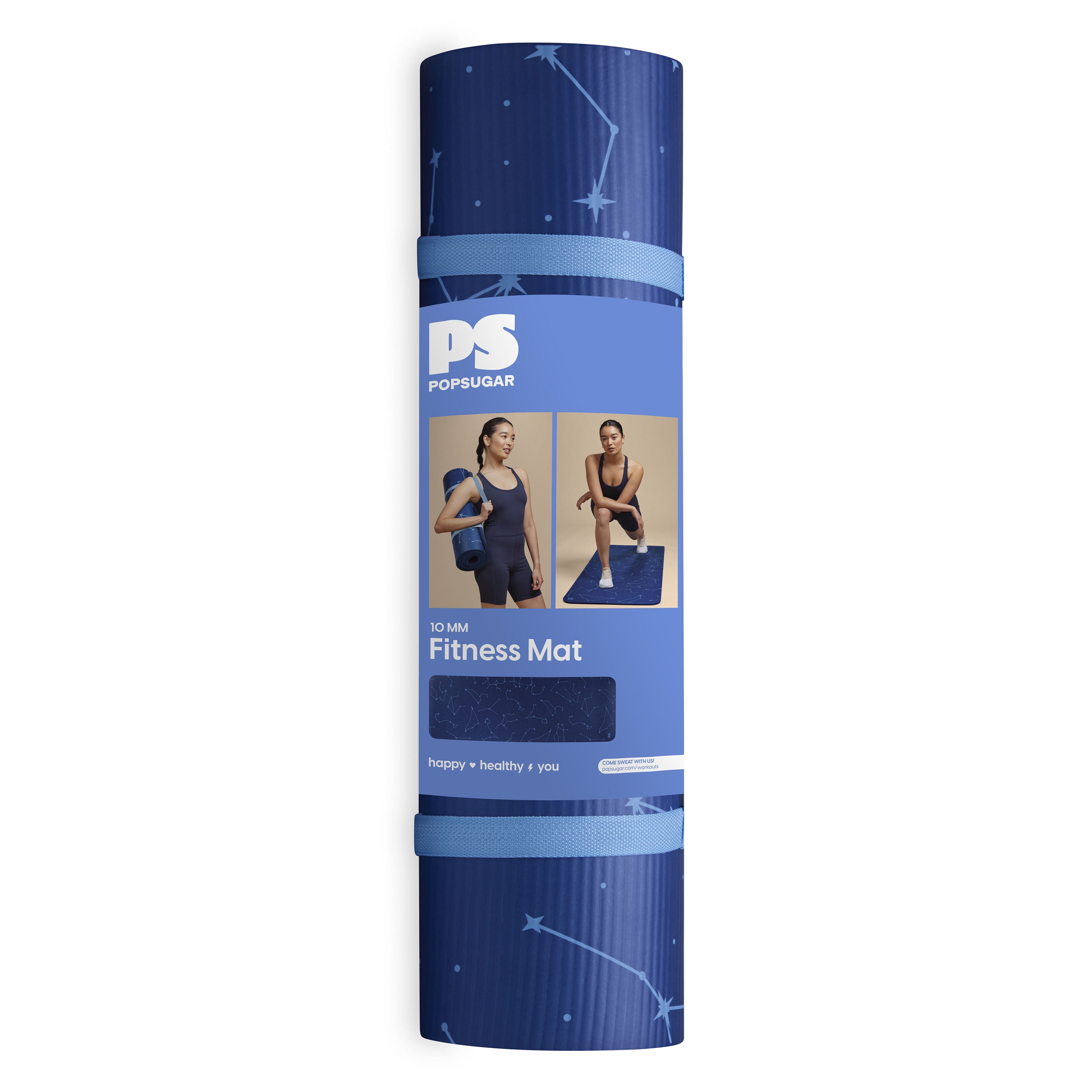 Popsugar Fitness Mat, 24" x 72" x 10mm Thick, Constellation Blue
