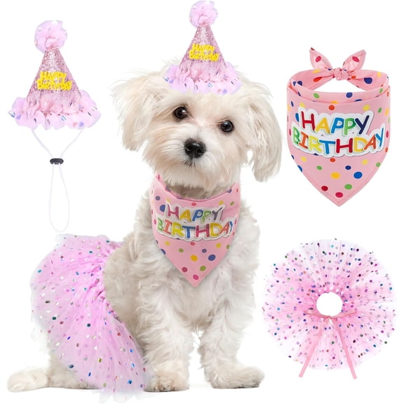 Dog Birthday Party Supplies, Dog Birthday Suit, Puppy Dog Pals Birthday Party Decorations, Dog Birthday Bandana Girl with Dog Birthday Hat Tutu Skirt