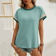 thumbnail image 7 of ECZHAW Womens Color Block Oversized Tops Trendy Casual Summer Textured Ribbed Knit T Shirts Loose Fit Short Sleeve Tshirts, 7 of 7