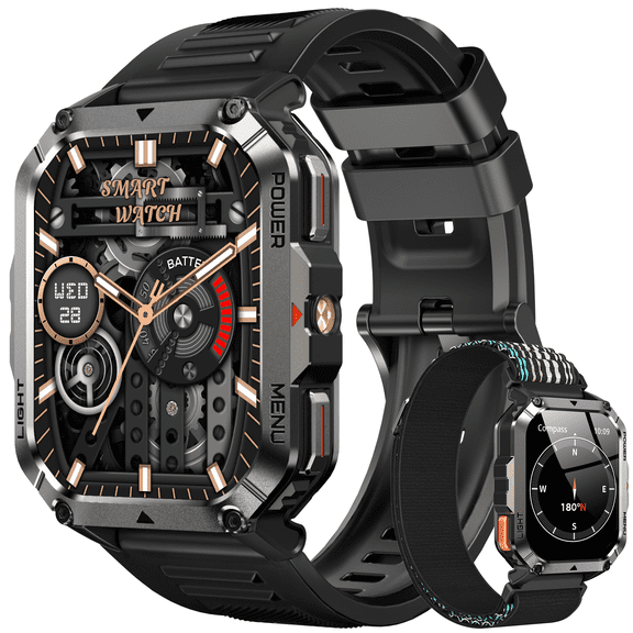Blackview 2.01" Military Smart Watch for Men,with Calling,Flashlight,Compass,100  Sports Modes,Large 900 mAh Battery, fits for Android iPhone,Black