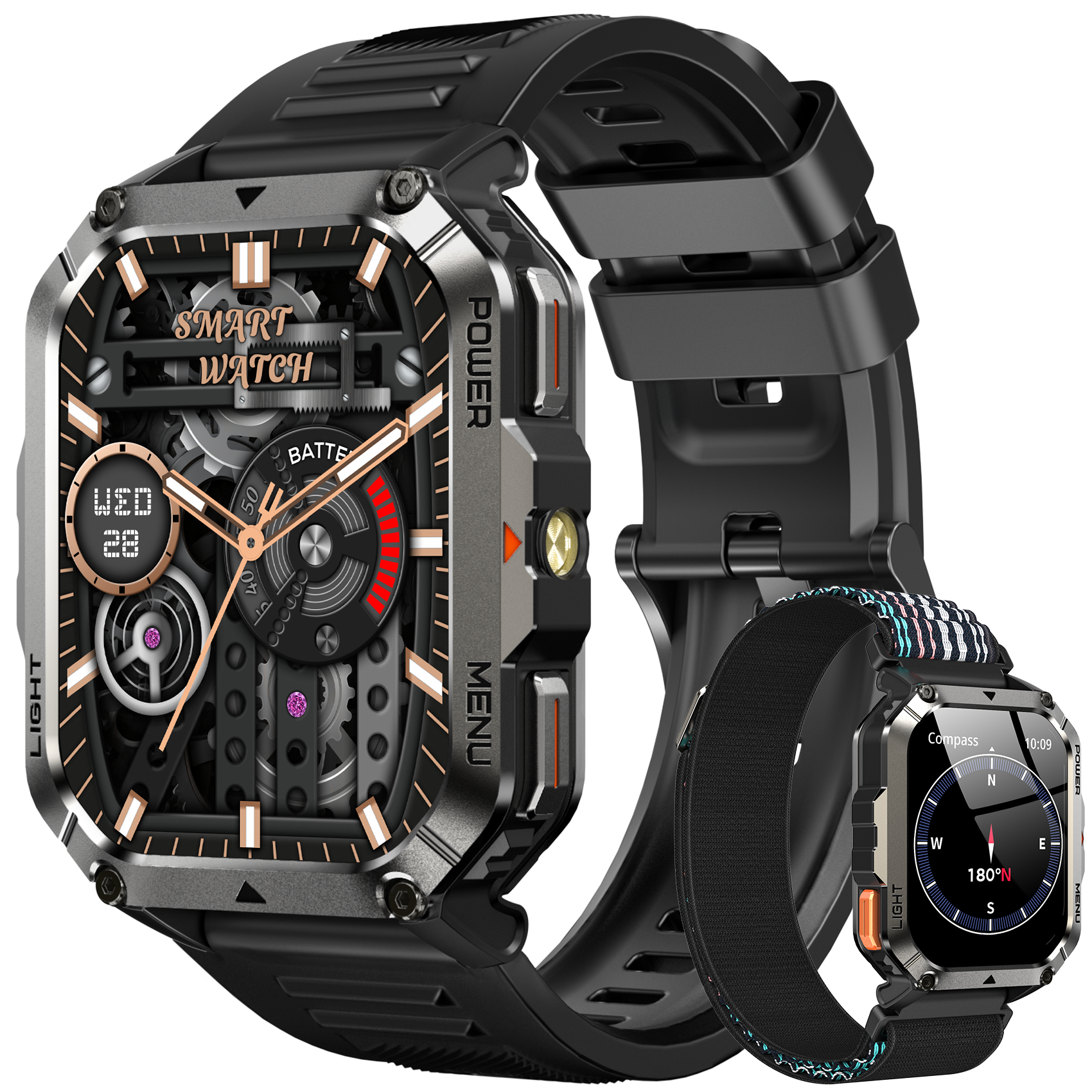 Blackview 2.01" Military Smart Watch for Men,with Calling,Flashlight,Compass,100+ Sports Modes,Large 900 mAh Battery, fits for Android iPhone,Black