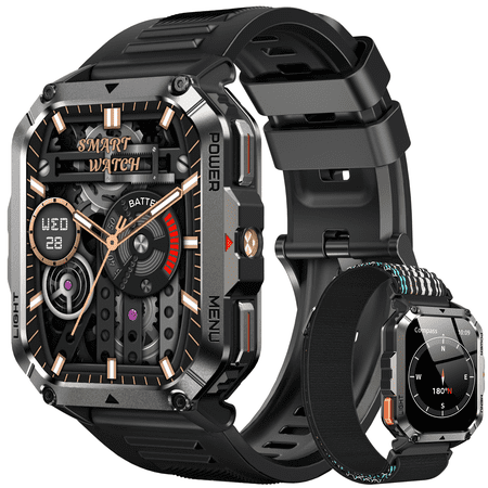 Blackview 2.01" Military Smart Watch for Men,with Calling,Flashlight,Compass,100+ Sports Modes,Large 900 mAh Battery, fits for Android iPhone,Black