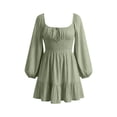 thumbnail image 6 of Karymi Easter Dresses for Women 2026 Square Neck Long Puff Sleeve Dress, Solid Color Tie Front Smocked Waist Ruffle Hem A-Line Mini Dress, Casual Flowy Swing Short Dress Summer Dress, 6 of 6