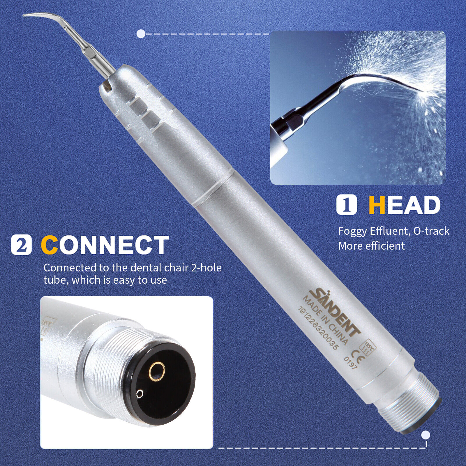 NSK Style Dental Ultrasonic Air Perio Scaler Handpiece Hygienist 2-Hole + 3 Tips