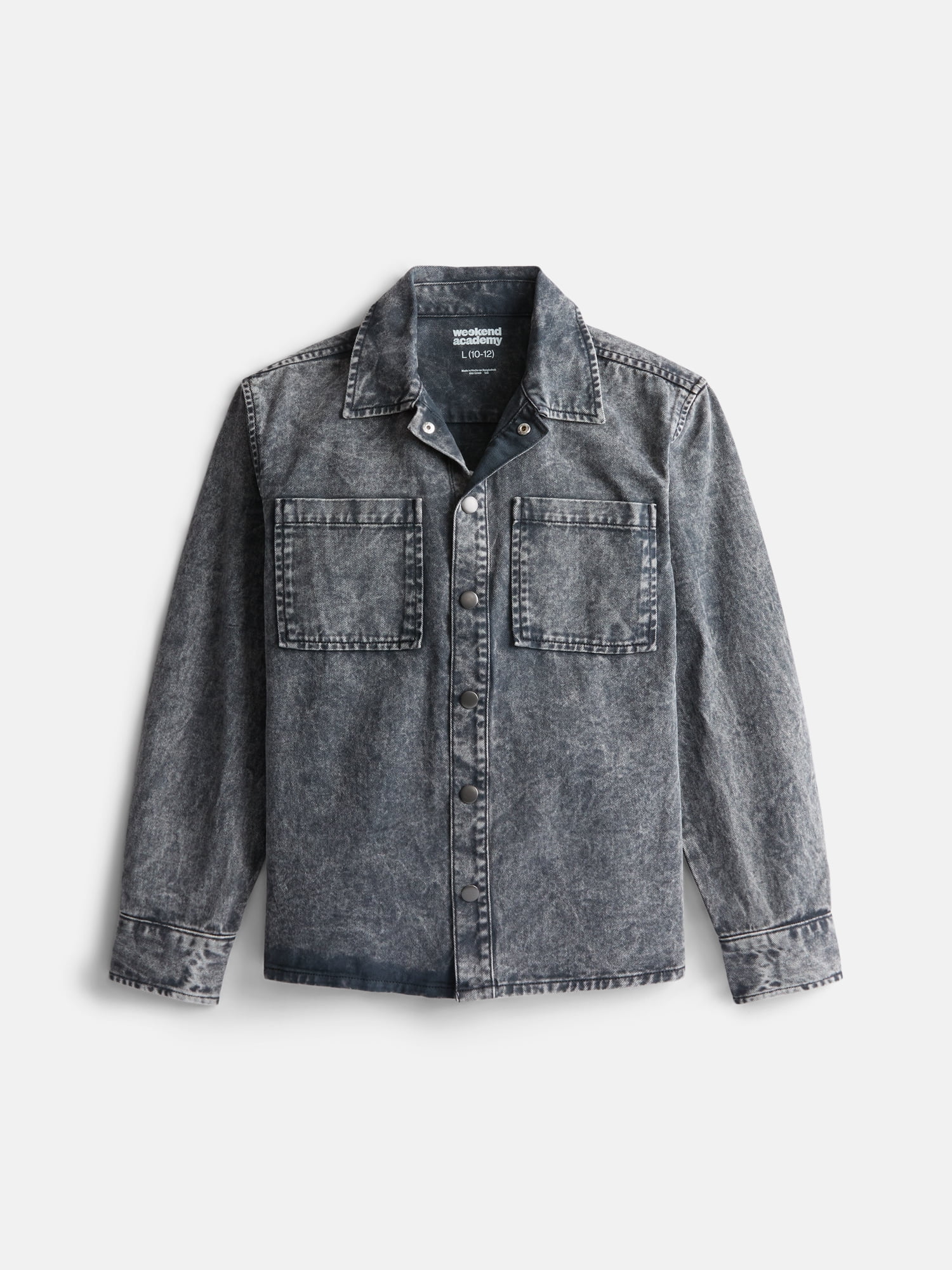Weekend Academy Boys Washed Boxy Cotton Shacket with Long Sleeves, Sizes XS-XXL