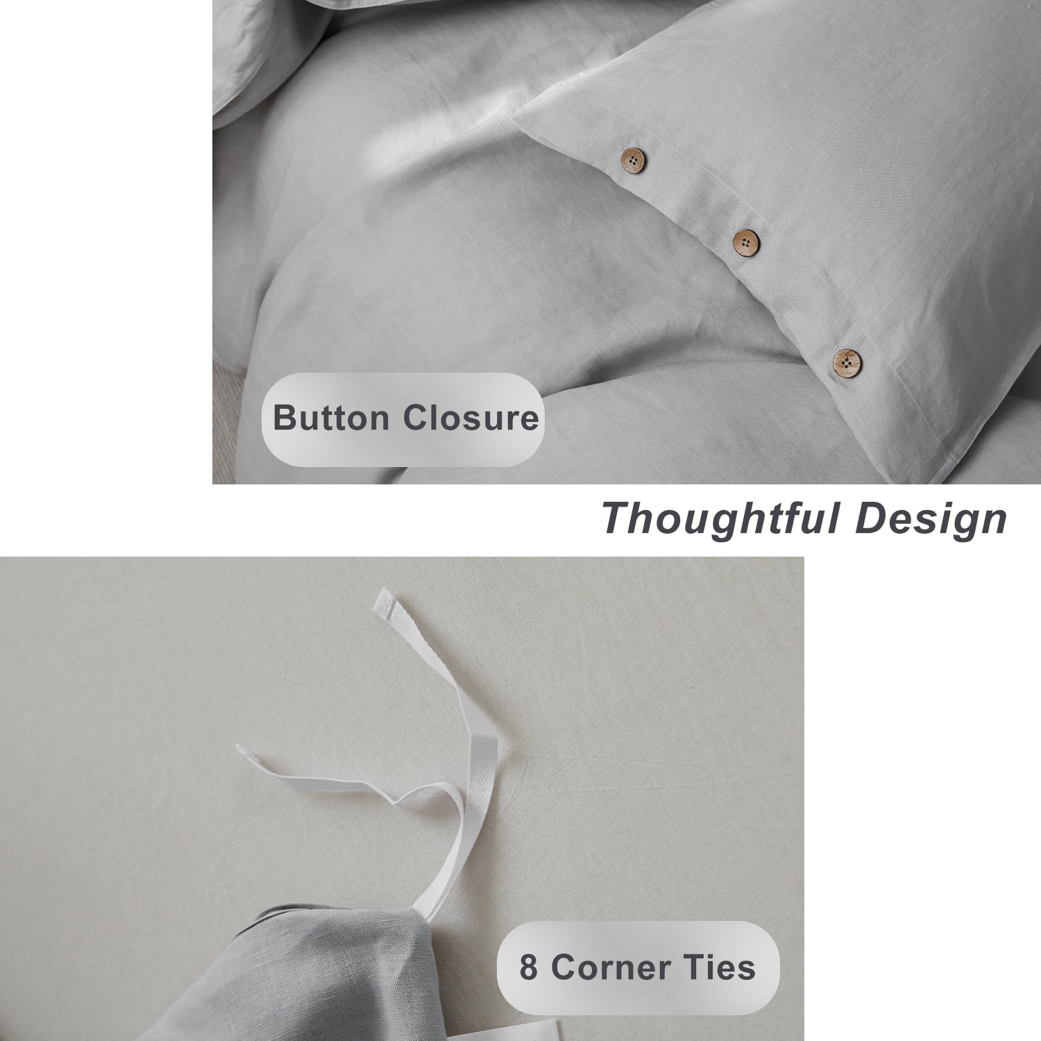 TOSMO 100% Linen Duvet Cover Set with Button Closure, 3 Pieces (1 Duvet Cover with 2 Pillowcases), Soft Breathable Durable Farmhouse Bedding