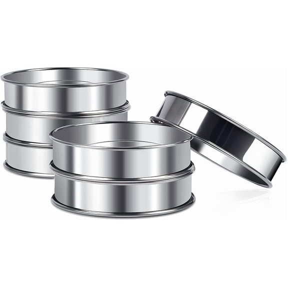 English Muffin Rings, ARRITZ 6 Pcs 4 inch Double Rolled Stainless Steel Crumpet Tart Rings, Cakes Molds for Baking