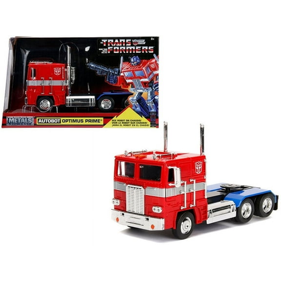 G1 Autobot Optimus Prime Truck Red with Robot on Chassis from "Transformers" TV Series "Hollywood Rides" Series 1/24 Diecast Model by Jada