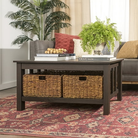 Manor Park Traditional Wood Storage Coffee Table with Totes - (Best Wood For Farmhouse Table)