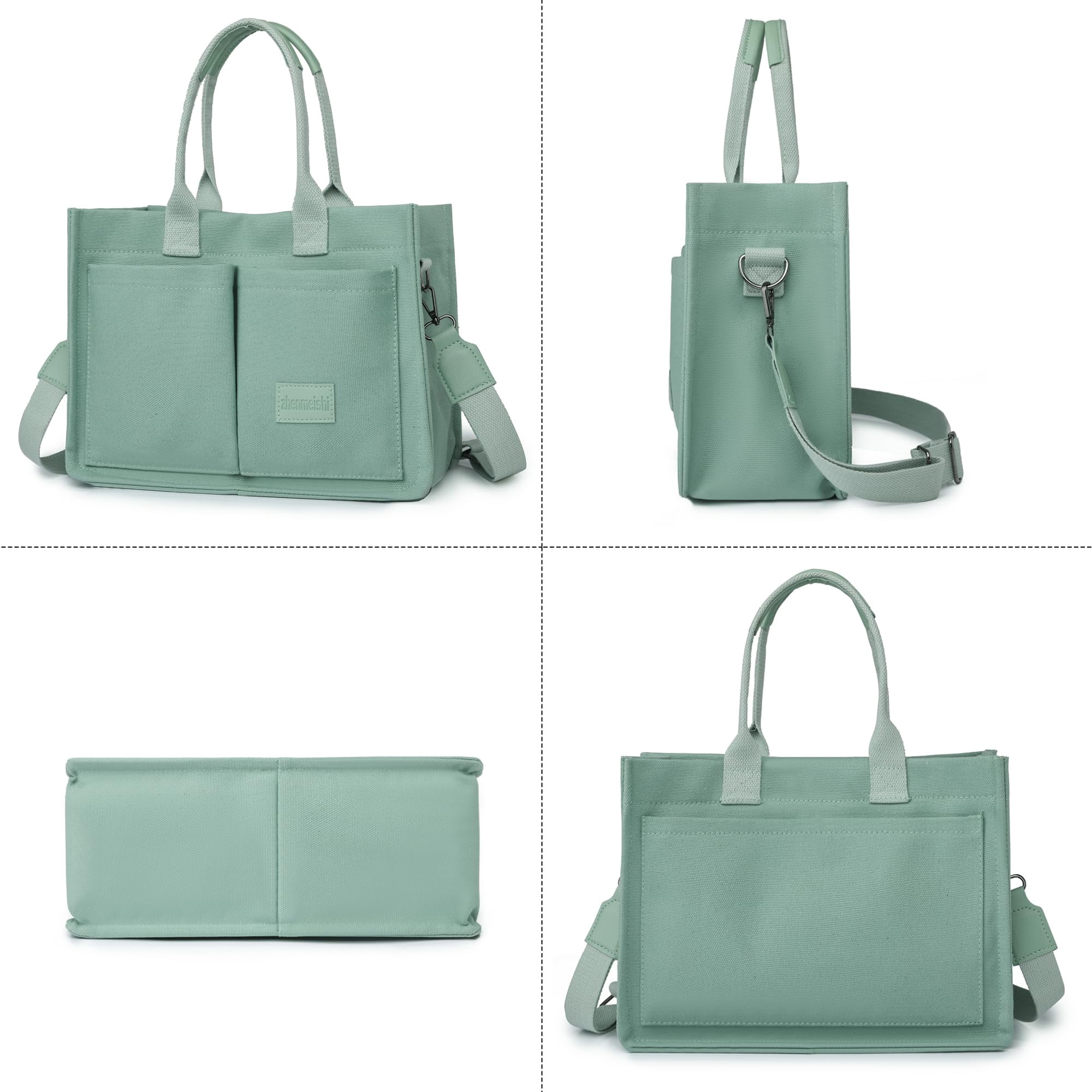 AOUNQ Canvas Tote Bag for Women Trendy Purse and Handbags Work Tote Bags with Pockets Crossbody Satchel Bag,Green