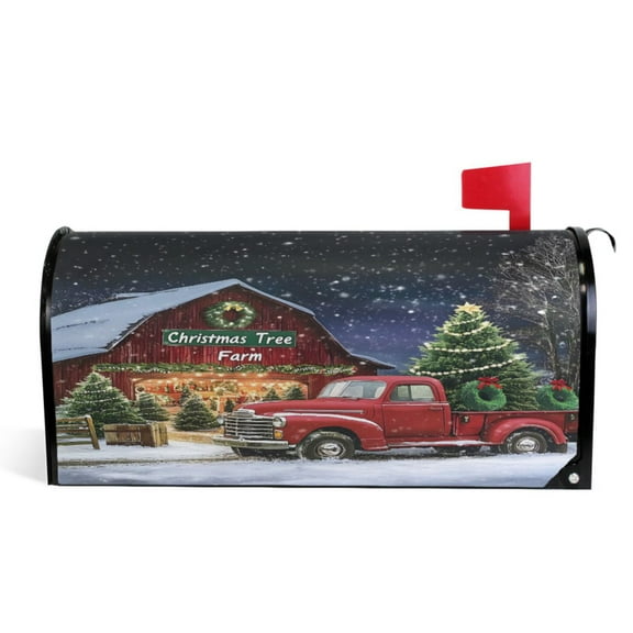 Ryvnso Mailbox Cover Truck Christmas Tree Magnetic Mailbox Wrap Standard Size 21x18 Inch