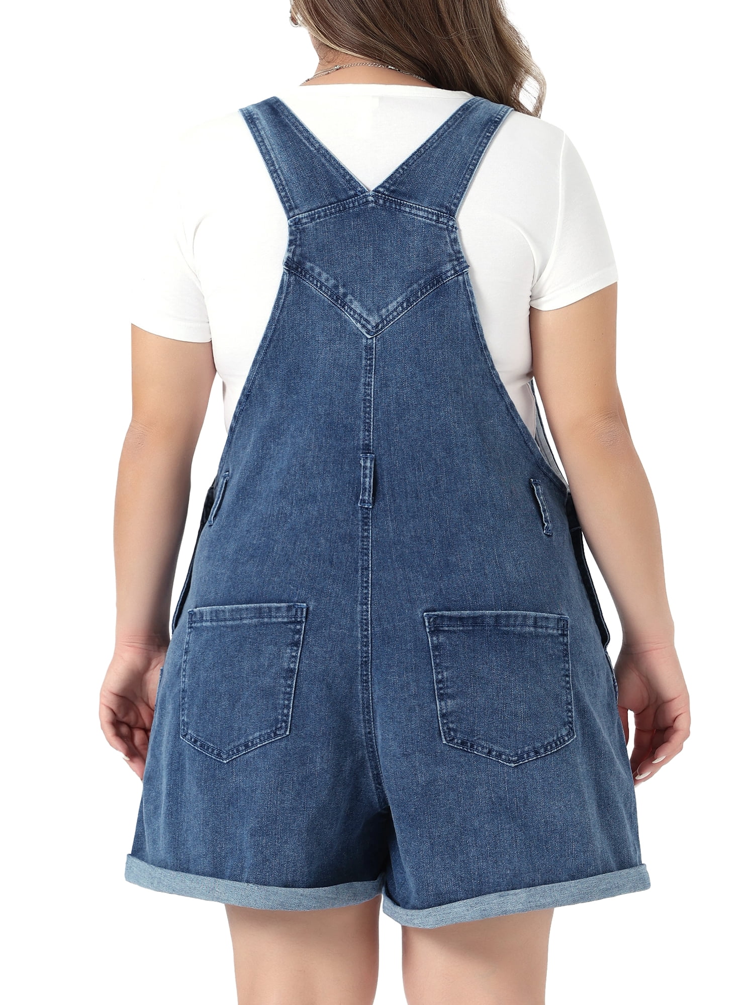 DARING DIVA Women's Plus Denim Overall Adjustable Straps Shorts 3X Gray Blue