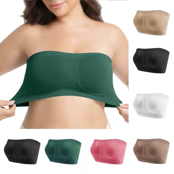 Byworldtasic Invisible Strapless Bandeau Bra for Women Seamless Non Padded Bras Wireless Push Up Bralettes