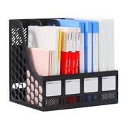 Magazine File Holder File Organizer, 4 Compartments, Plastic, Black
