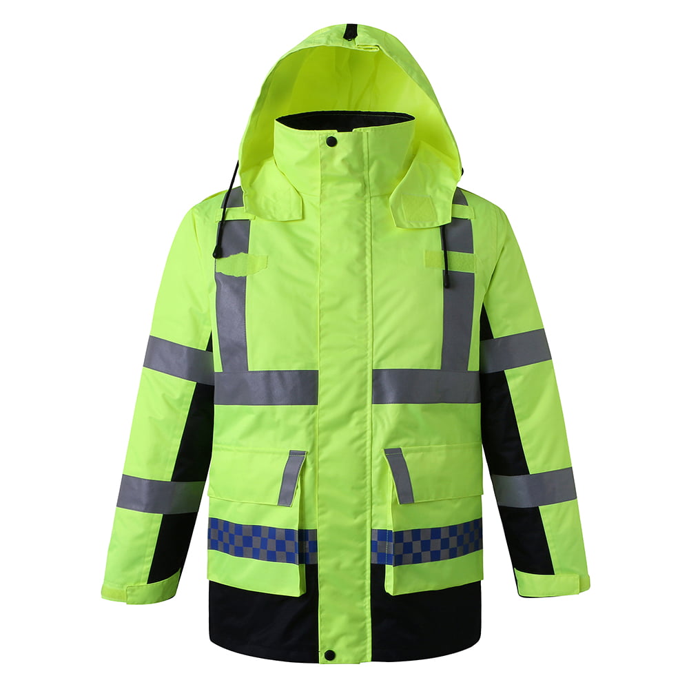 Anself Safety Rain Jacket with Detachable Quilted Jacket Hood Waterproof Reflective High