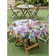 thumbnail image 4 of Outdoor Tablecloth with Umbrella Hole for Patio/Picnic/Party/Camping, Pink Flowers Waterproof Table Cloth Round Cover Washable, Spring Floral Butterfly Leaves Plants Blue Plaid (Dia 60"), 4 of 8