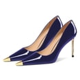 thumbnail image 2 of FSJ Women Classic Closed Cap Toe Pumps Slip on Stiletto High Studded Heels Metal Sexy Dress Wedding Daily Wear Shoes Size 5 Blue, 2 of 4