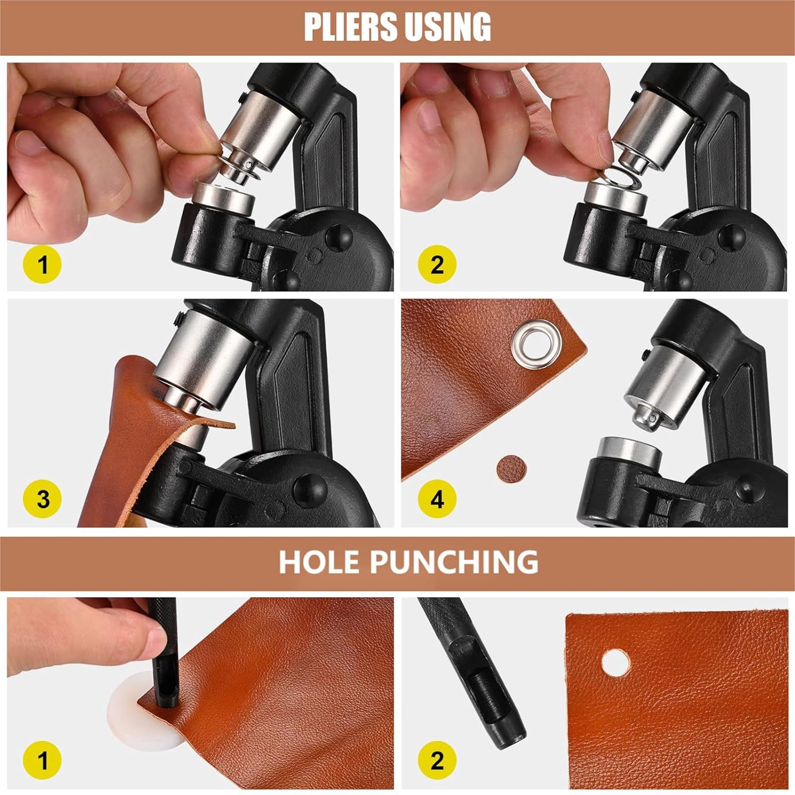 Heavy Duty Grommet Tool Kits Handheld Manual Eyelet Tool Press Punching Pliers for Leather Canvas Fabric Accessories