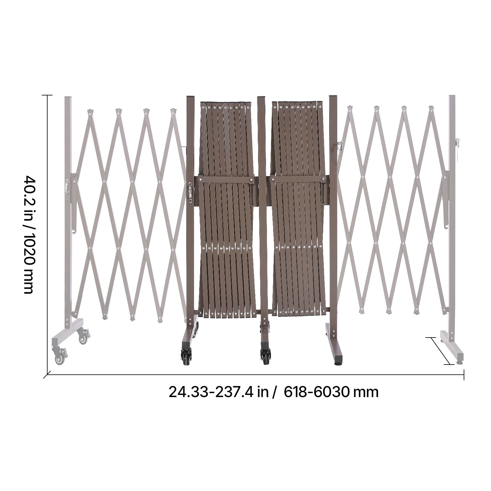 KFFKFF Double Expandable Barricades, 20FT Adjustable Safety Barrier, Mobile Folding Gate with Locking Wheels, Portable Metal Traffic Fence for Patio, Garden, Stairway