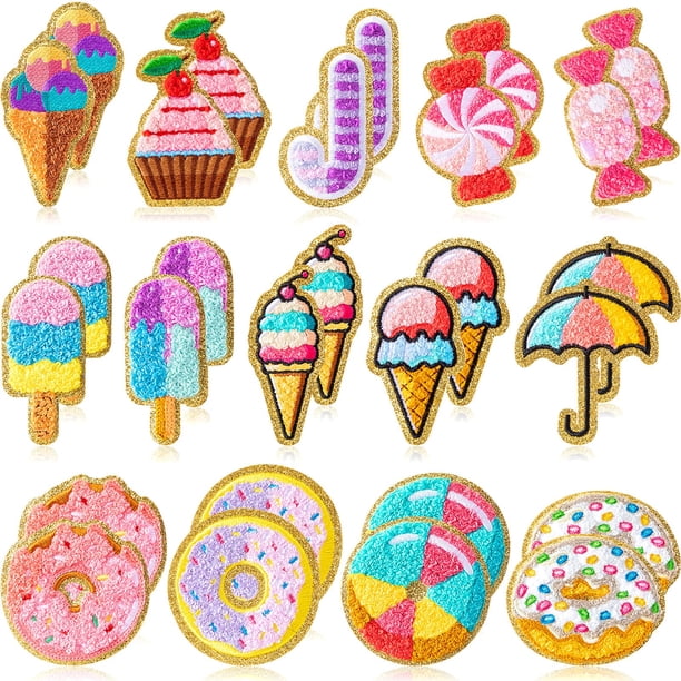 Parches de chenilla WILLBOND con diseño de postre para ropa, 28 unidades