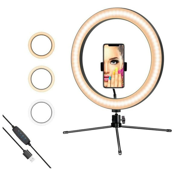 L021 LED Ring Fill Light USB Charging Dimmable Photography Ring Fill Light with Tripod Stand & Cell Phone Holder Selfie Ring Light for Live Stream Makeup