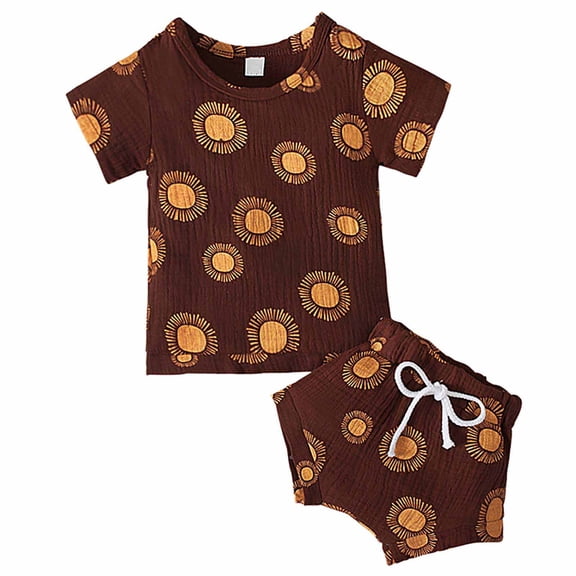 Baby Boy Outfits Graphic Print Short Sleeve Crew Neck T-Shirt Top And Shorts 2 Piece Daily Wear Boys' Clothing Sets Size 9-12 Months