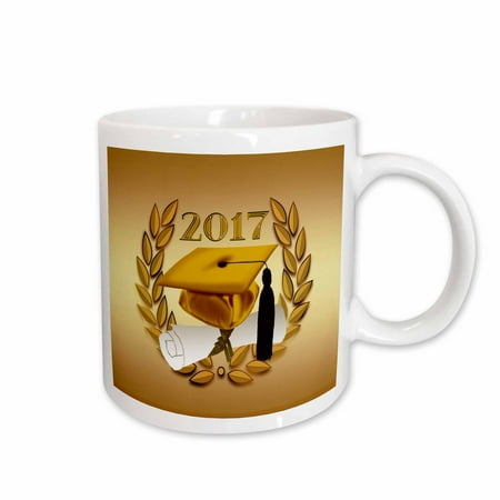 

3dRose Graduation Cap and Diploma on Gold Leaves 2017 - Ceramic Mug 11oz (mug_239608_1)