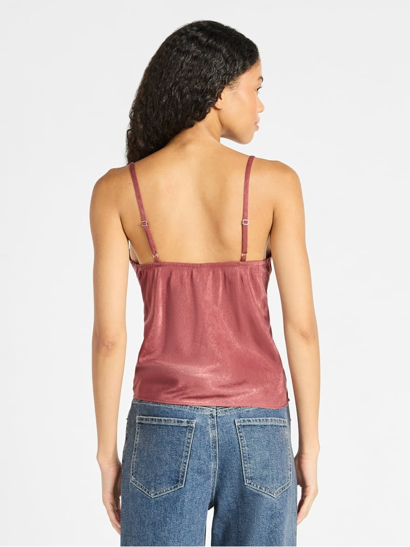 No Boundaries Woven Cami Top with Lace Trim and Bow, Women's