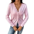 thumbnail image 2 of Women'S Long Sleeve V-Neck Button Down Cardigan Knit Shrugs Sweater Light Pink S, 2 of 9