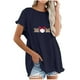 thumbnail image 1 of Blusa de manga corta con estampado regular de flecos y cuello redondo de algodón y cáñamo para mujer OAVQHLG3B Store  lin121212, 1 of 5