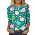 thumbnail image 2 of Women's Happy Easter Graphic Shirt Plus Size 3/4 Length Sleeve Crewneck Tops Tees 2025 Cute Bunny Rabbit Printed Blouse, 2 of 3