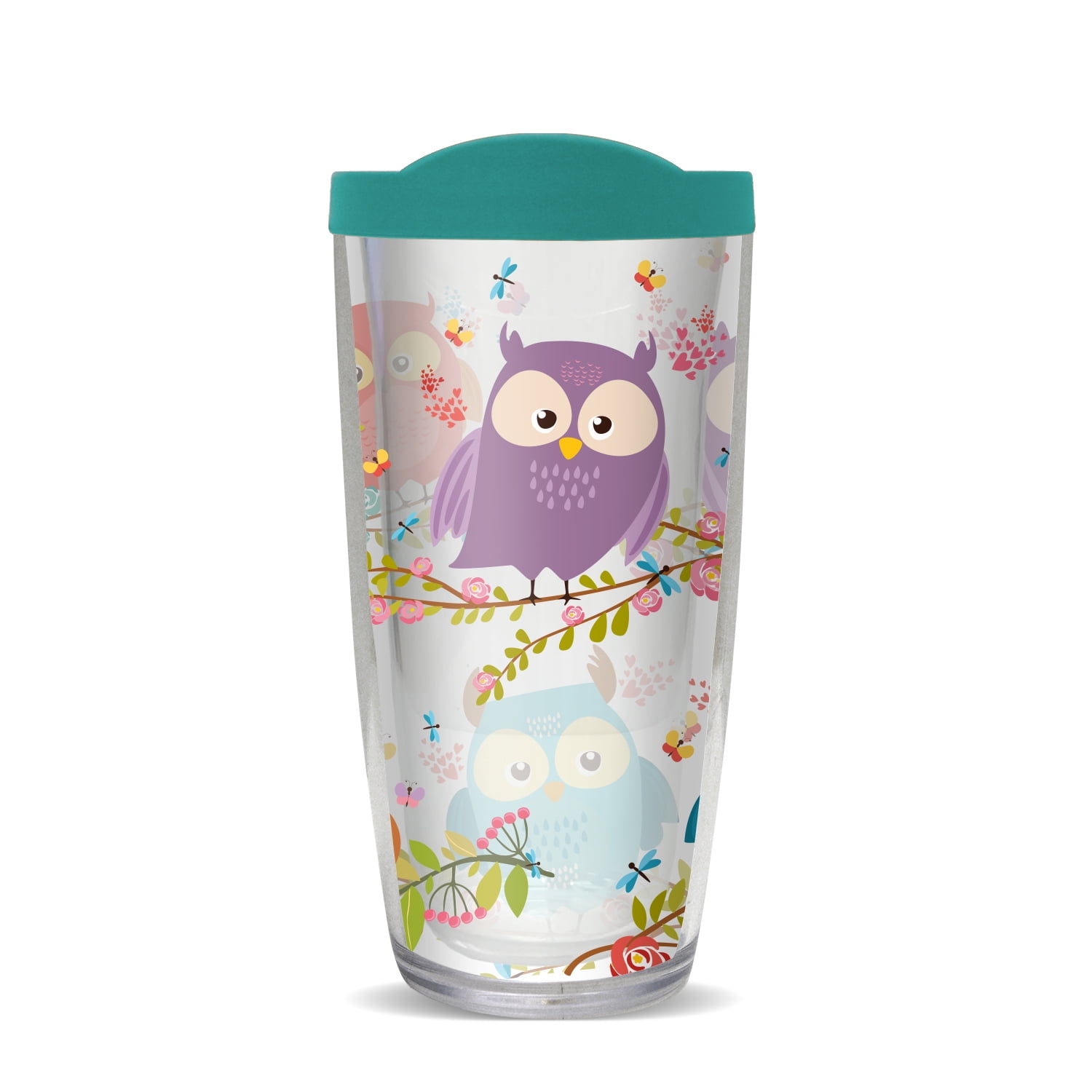 Tree Owls Insulated 16 Oz Travel Tumbler Mug with Teal Lid Walmart