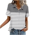 thumbnail image 5 of XPMWRP Casual Striped Printed Tops for Women Button Down V Neck Collared T Shirts Comfy Loose Fit Summer Blouse Gray XL, 5 of 6