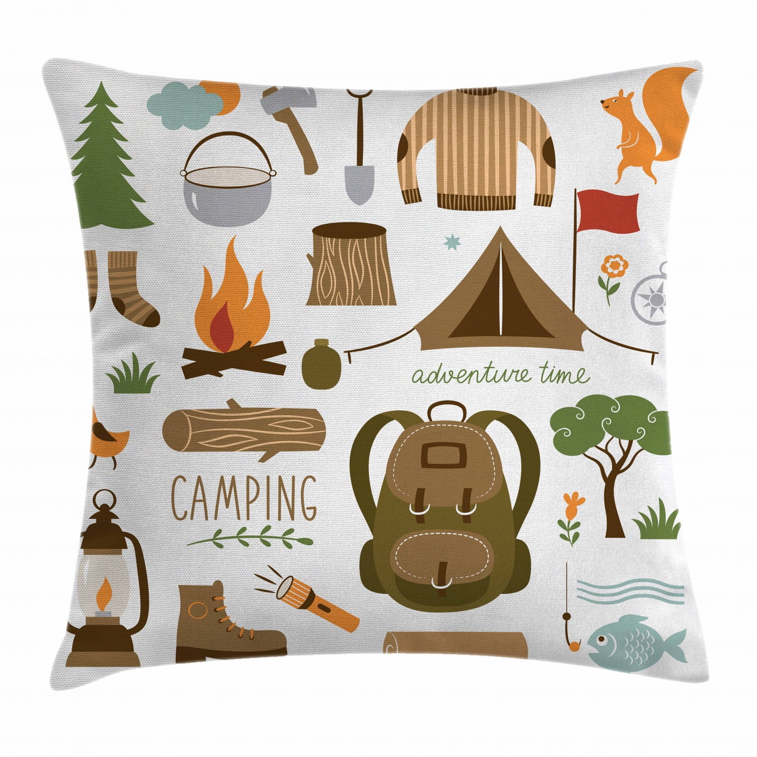 Multicolor 18x18 Cool kids birthday & theme party costume designs 4 Years Birthday Camping Campfire Nature Throw Pillow