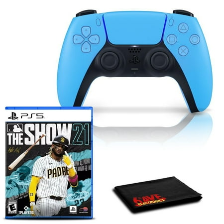 PlayStation 5 DualSense Wireless Controller (Starlight Blue) with MLB The Show 21 and 6Ave Cleaning Cloth