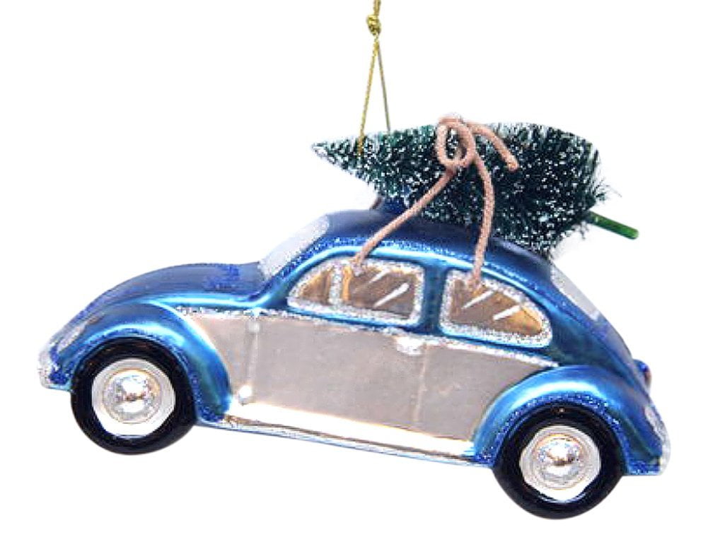 Car with Tree Glass Christmas Hanging Ornament VW Beetle Bug, Measures