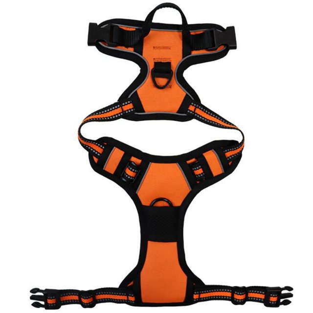 (Talla S) Arnés para perros naranja, arnés para mascotas sin tirones con 2 clips para correa, chaleco acolchado ajustable para perros, chaleco reflectante Oxford sin asfixia para mascotas con asa de